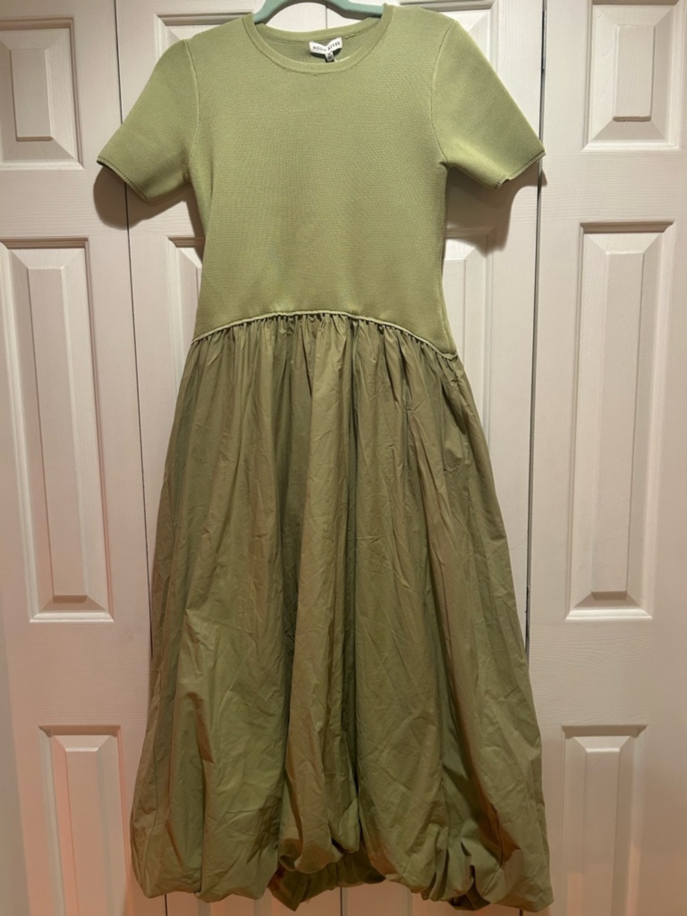 Olive Green Short Sleeve Puff-Hem Dress